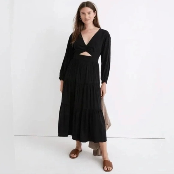 Madewell Dresses & Skirts - Madewell Lusterweave Black Long Sleeve Tiered Whimsigoth Cut Out Dress Sz 8 NWT